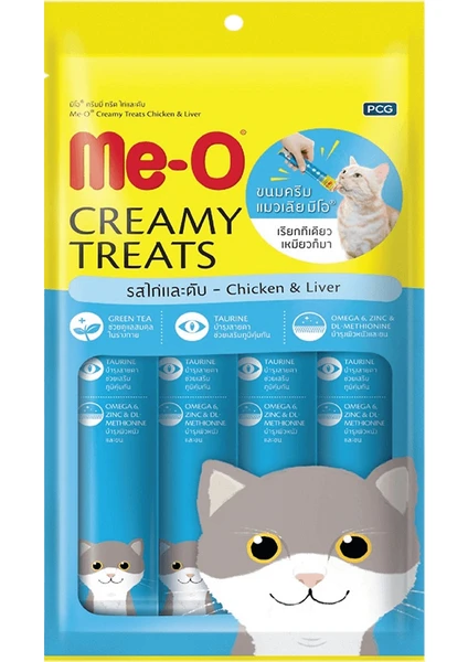 Me-O Creamy Treats Tavuklu ve Ciğerli Krem Kedi Ödülü 4 x 15
