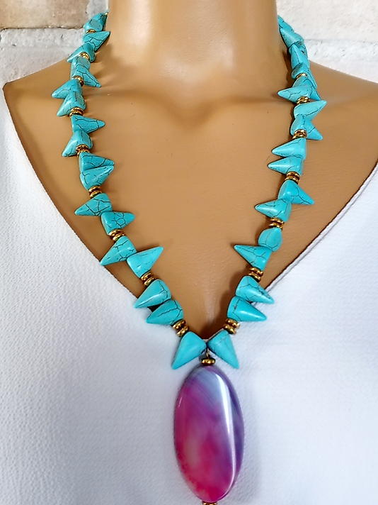 TURKUAZ VE AKİK KOLYE