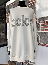 Color Taş Detaylı Sweat Bej