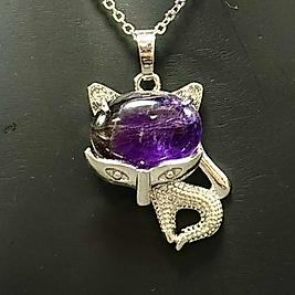 Ametist Taşlı Kedi Model Çelik Kolye