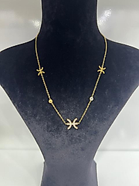 Taşlı gold çelik kolye