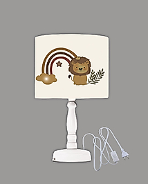 Minibabyrooms Aslan ve Gökkuşağı Desenli Ahşap Oyma Ayak Abajur
