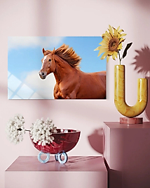 Kahverengi Atlı Cam Tablo