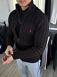 ZEROWEAR - RALPH LAUREN NAKIŞ LOGO DETAYLI TAM FERMUARLI TRİKO CEKET