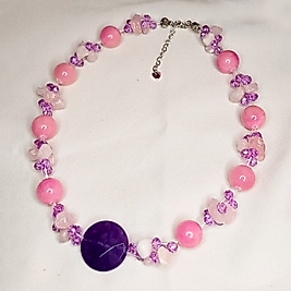 Ametist Taşı Detaylı Pembe Kuvars Tasarım Kadın Kolye