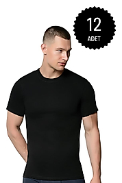 Gümüş 4008 Erkek Penye Renkli Sıfır Yaka Atlet Siyah 12 li Paket
