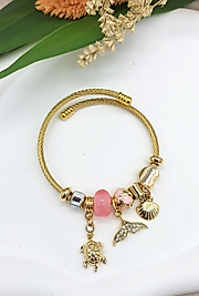 Pembe Kuyruk ve Kaplumbağa Detaylı Çelik Pandora (GOLD)
