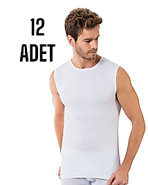 Gümüş Erkek Kolsuz Sıfır Yaka Atlet Beyaz 12 Li Paket