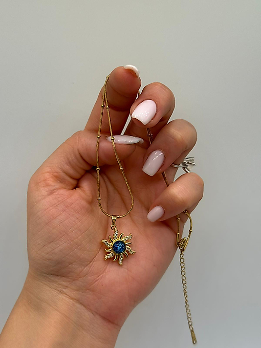 Xuping Mavi Taşlı Güneş Figürlü Gold Kolye