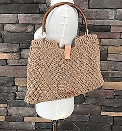 Macrame Bag ,Wooden Handle,  Handwoven Bag