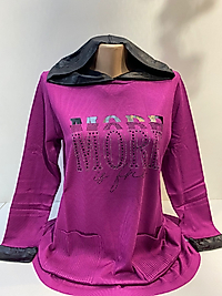 KAPŞONLU CEPLİ TAŞ BASKI TRİKO BLUZ