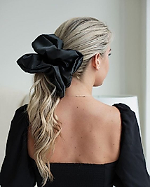 Siyah Lüx Saten XXL Scrunchie Toka, Büyük Boy Simit Toka, El Yapımı