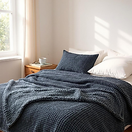 Waffle %100 Pamuk Yatak Örtüsü Lacivert Renk Çift Kişilik 230x250 cm
