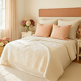 Müslin %100 Pamuk 6 Katlı Çift Kişilik İvory Naturel Renk Yorgan 240x230 cm.