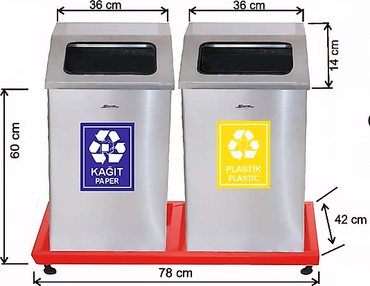 2 BÖLMELİ GERİ DÖNÜŞÜM SETİ MAT PASLANMAZ 79 LT ( KDV DAHİL )