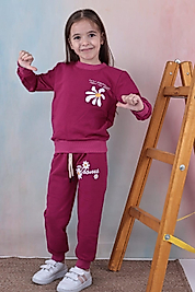 JOYWOY İKİLİ KIZ ÇİCEK BASKILI TAKIM NAR ÇİÇEĞİ