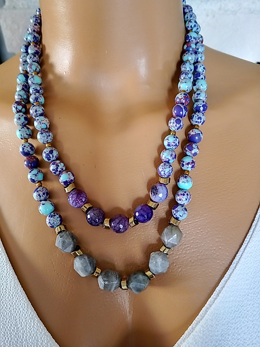 AKİK LABRODORİT İKİLİ DOĞALTAŞ KOLYE