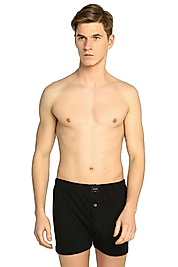 Erkek Siyah 3'lü Düğmeli Penye Boxer