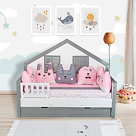 Tugu Home&baby Figürlü Pamuklu 7 Parça 90X190 cm Montessori Yatak,tek Kişilik Montessori Uyku Seti
