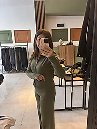 Yeşil çift fermuarlı triko takım