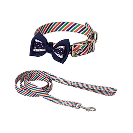 Eastland Papyonlu Çizgili Desenli Boyun Tasması Seti 40- 50 cm + 1,2 m