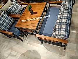 MERCAN MOBİLYA  ÇAYSETİ BAHÇE BALKON OTURMA TAKIMI+3+1+1+2 PUF+2 KIRLENT+ MASA