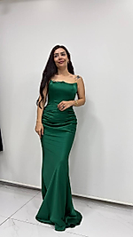 Yelda  Straplez Balık Abiye Zümrüt Yeşil