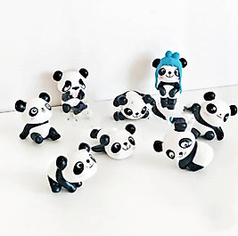 Himi Pasta Süsleri Panda Set 7 Parça Maket Kürdanlı Cupcake Pasta Süsü Doğum Günü Süsleri Kürdan Süsü