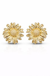 Gold Renk Işıltılı Çiçek Formlu Gösterişli Kadın Küpe