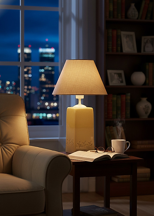 Dekoratif Seramik Kare Abajur Sarı  AB024