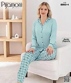 Desenli Düğmeli Pijama Takımı 8860-4