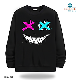 Haylaz Emoji Görselli Bisiklet Yaka Erkek kadın Slimfit Sweatshirt