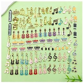 ( 100 X ADET ) 1 SET MÜZİK HİSSİ SETİ ENSTRÜMAN & NOTA / BİLEKLİK & KÜPE & KOLYE UCU
