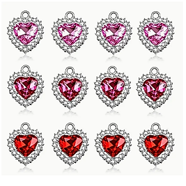( 12 X ADET ) 1 SET 4 RED + 4 + 4 PURPLE HEART KRİSTAL GÖRÜNÜM KALP BİLEKLİK&KÜPE&KOLYE