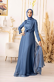 JAN JAN KUMAŞ BELİ ÇİÇEK DETAYLI TESETTÜR ABİYE  (K17700)