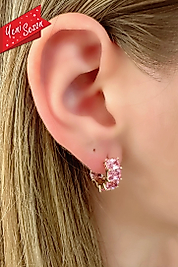 Yeni Sezon Xuping Vip Seri Pembe Zirkon Taşlı Gold Renk Çelik Halka Küpe (1,5 cm)