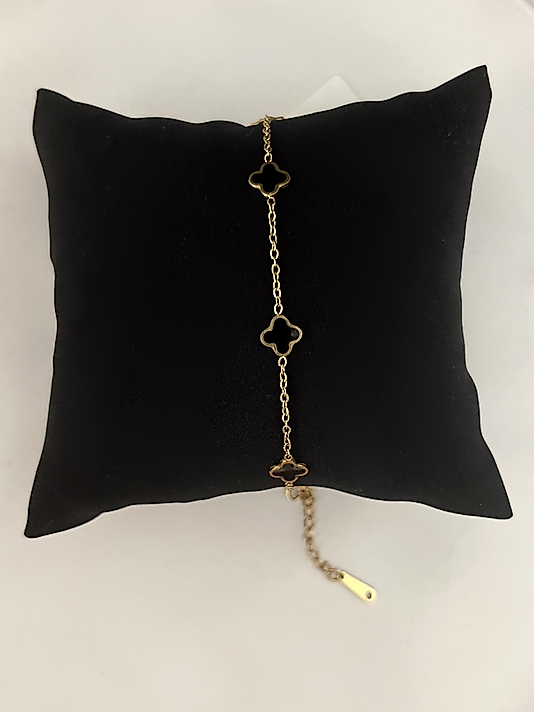 Çelik Mini Siyah Yonca Bileklik