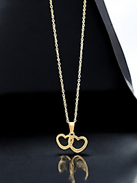 Jade'm Gold Paslanmaz Çelik Çift Kalpli Kolye Küpe Set