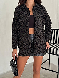 Kaşe Kumaş Leopar  Desenli Gömlek
