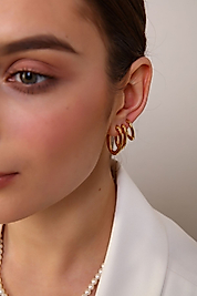 Kadın Gold 3'lü Oval Küpe
