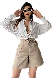 Rahat Kesim Kemerli Mom Şort - KREM