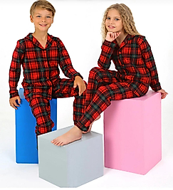 Kırmızı kareli gömlek yaka pijama takımı