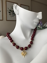Bordo Boncuk Gold Yıldız Model Kolye