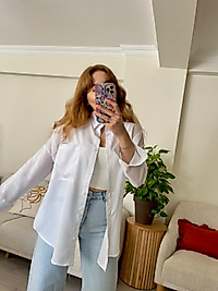 Beyaz Oversize Keten Gömlek
