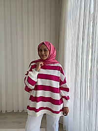 New Sweatshirt Pembe Çizgili