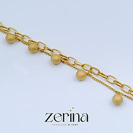 Zincir ve Top Detaylı Şık Gold Çelik Kadın Bileklik