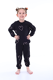 Kız Çocuk Kalp Desenli Pijama Takımı