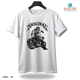 Motorcu Tarzı Baskılı Oversize Unisex Tişört