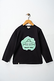 Yetişkin Uzun Kollu Bisiklet Yaka "Mescid-i Aksa" Baskılı Tişört Mevsimlik Pamuklu