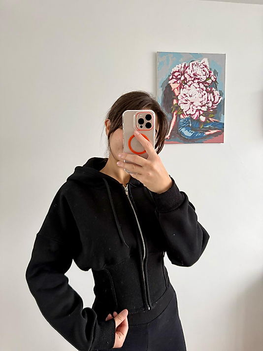 Korse detay hırka -siyah